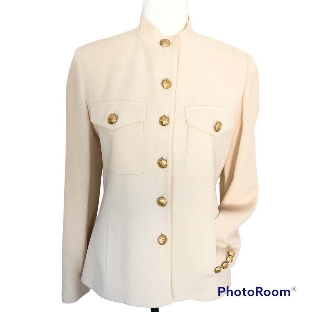 Vintage Ralph Lauren Wool Button Down Ivory Blazer Jacket Size 6